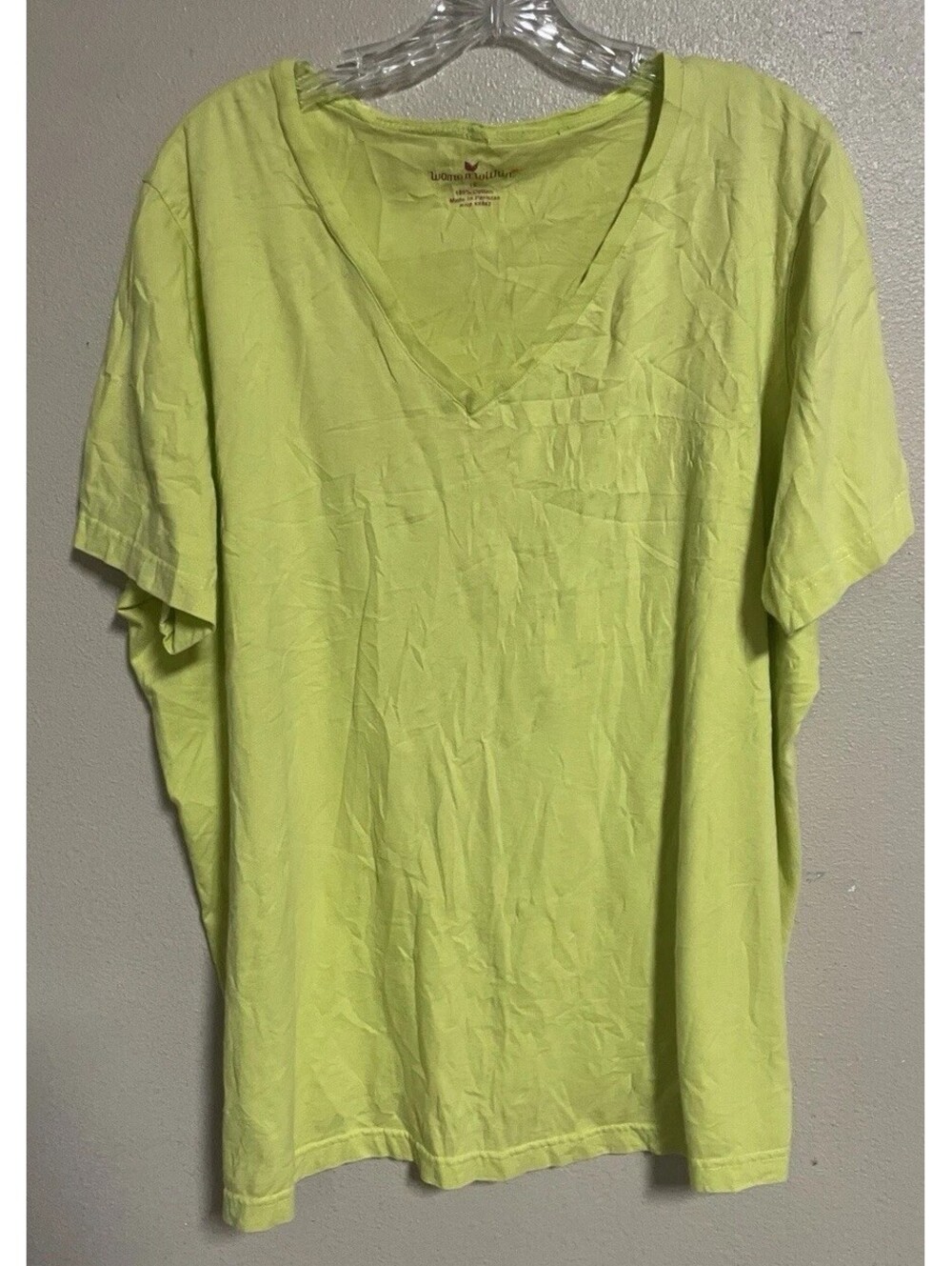 Plus Size Tee Woman Within 1x Short Sleeve Green Neon Yellow V Neck